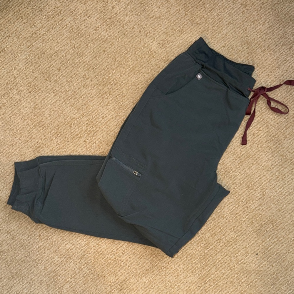 Figs Dark Green Jogger Pants with Burgundy Tie